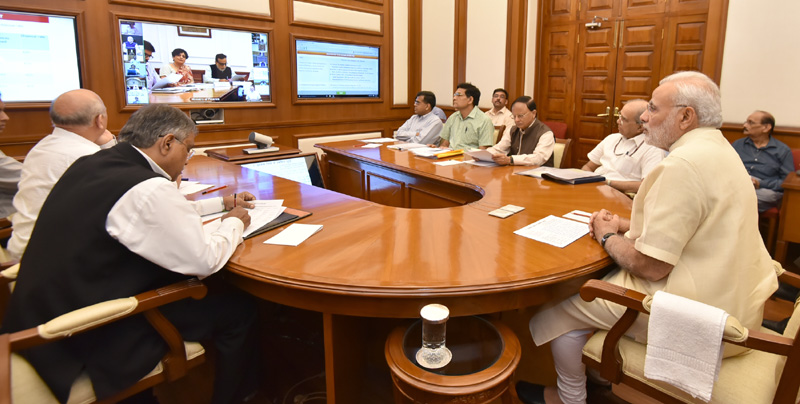 The Prime Minister, Shri Narendra Modi chairing fifteenth interaction through PRAGATI - the ICT-based, multi-modal platform for Pro-Active Governance and Timely Implementation, in New Delhi on September 28, 2016.