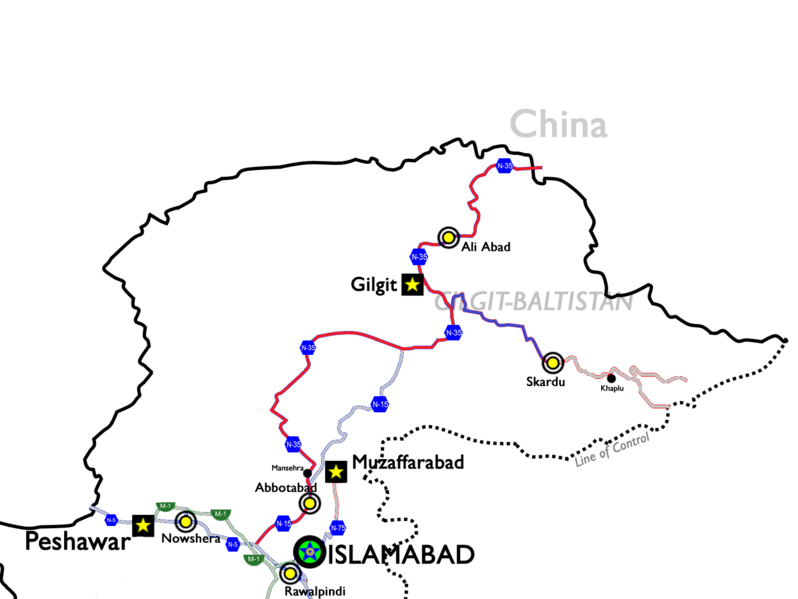 A map depicting the Karakoram Highway