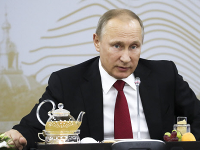 Russian President Vladimir Putin during the St. Petersburg International Economic Forum on June 2, 2017. (Image credits: TASS News Agency Pool Photo via AP)